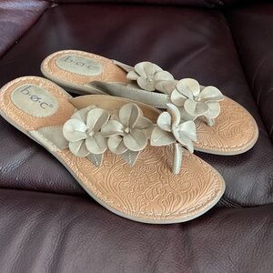 b.o.c. Women's Sandals with Floral Accents - Gold and Tan